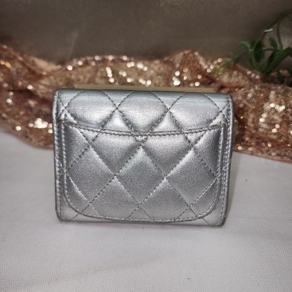 Authentic Chanel Silver Compact Wallet With Box, Dust Bag And Unbranded Chain - Picture 6 of 16